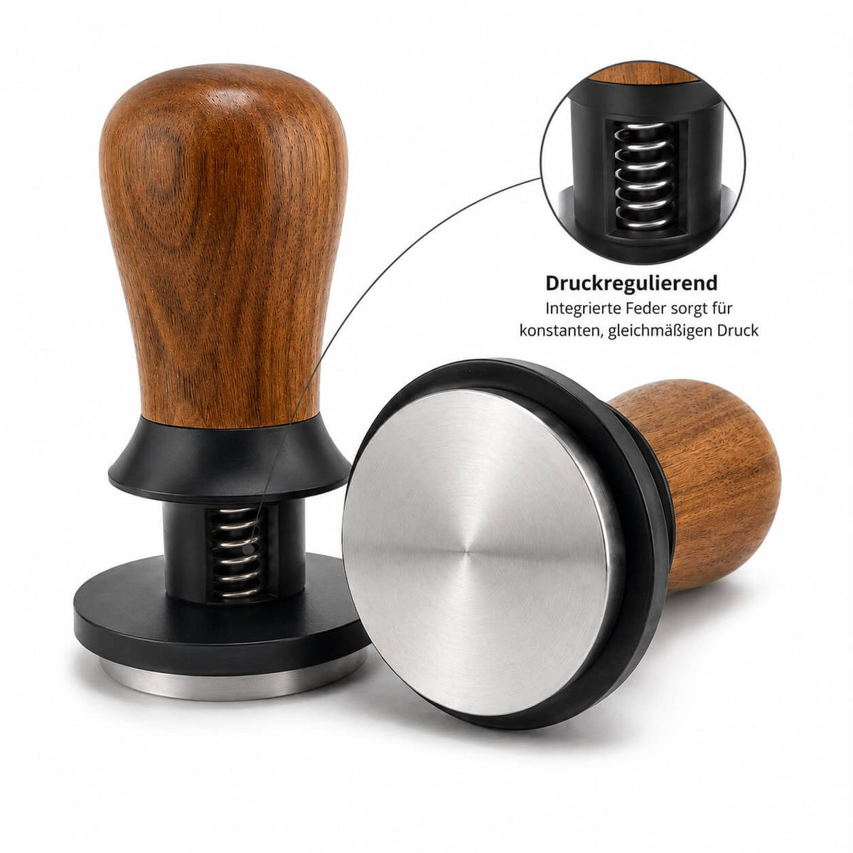 Druckregulierender Tamper 51 mm – Edelstahl mit Holzgriff